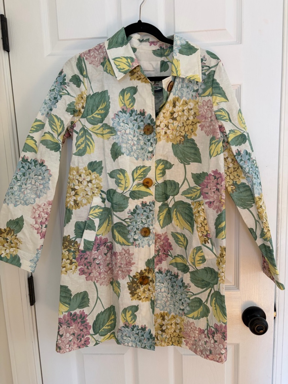 Anthropologie Floral Hydrangea Print Button rain Coat 8